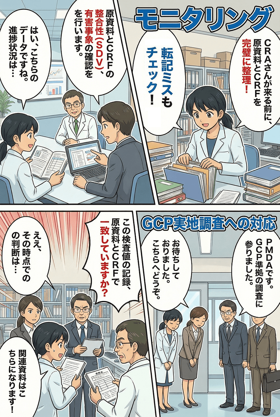 マンガでわかるモニタリング、GCP実地調査への対応